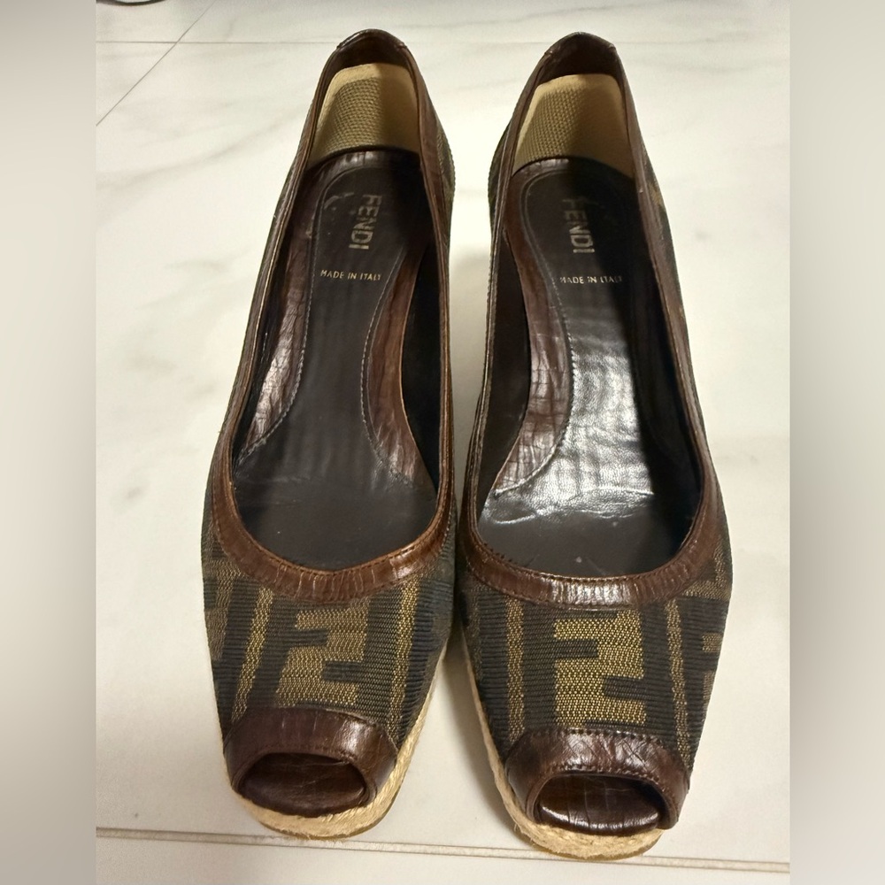 Fendi Brown and Tan Peep-Toe Heels